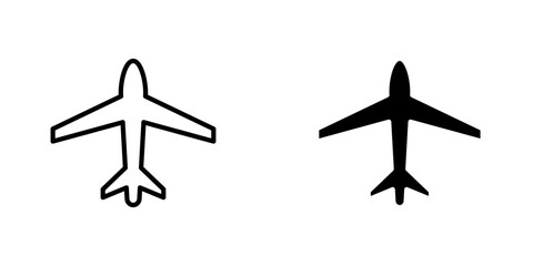Plane icons. stroke line and black solid icons