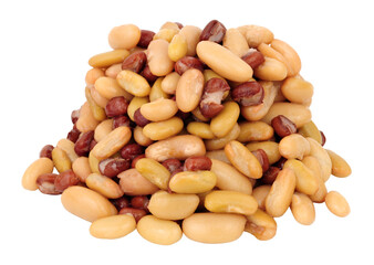 Pile of three bean salad with cannellini, flageolet and adzuki beans isolated on a white background