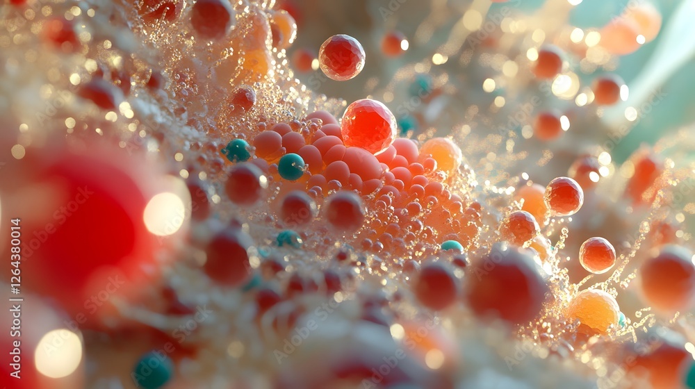 Leinwandbilder Mesmerizing close up view of a dynamic and iridescent bubble explosion bursting in a vibrant colorful liquid  The abstract pattern and visually striking details create a captivating futuristic