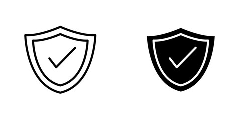 Shield check icons. stroke line and black solid icons