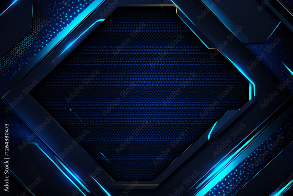 Aufkleber 3d blue techno abstract background overlaps layer on dark space with glowing dots shape decoration. 