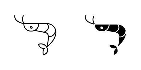 Shrimp icons. stroke line and black solid icons