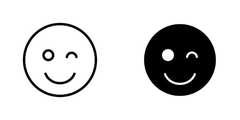 Smile wink icons. stroke line and black solid icons