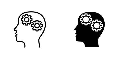 Thinking icons. stroke line and black solid icons