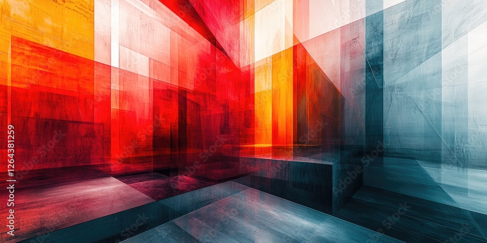 Leinwandbilder An abstract visual with layered geometric patterns that instill a sense of rhythm and flow, using a rich color palette and diverse shapes to produce a visually complex an