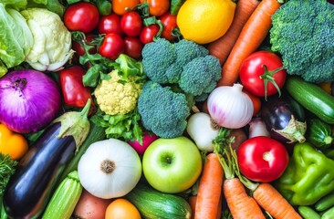 Vibrant Fresh Produce: A Colorful Still Life of Vegetables and Fruits