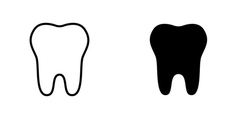 Tooth icons. stroke line and black solid icons