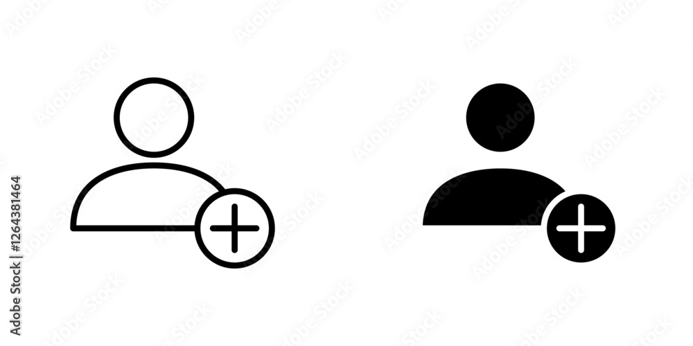 Poster user add icons. stroke line and black solid icons