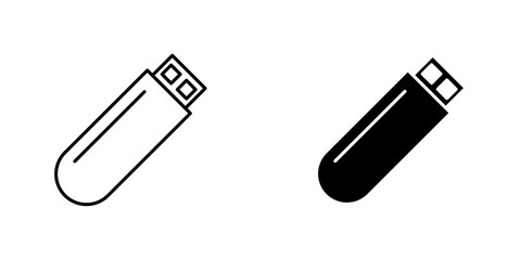 USB pendrive icons. stroke line and black solid icons