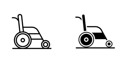 Wheelchair icons. stroke line and black solid icons