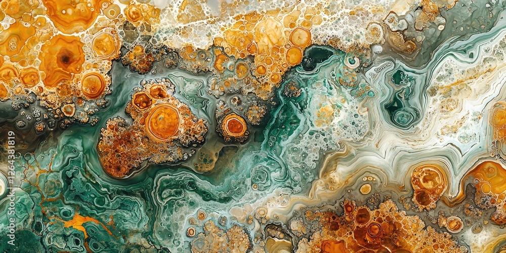 Poster An abstract scene where marbling techniques produce fluid art with complex, intertwined patterns, employing a rich color palette to enhance the depth and visual texture o