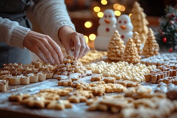 Tasty Christmas cookies on wooden table