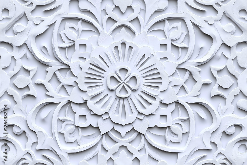 Poster embossed motif pattern on paper background. leaves pattern paper press. arabic pattern background. i