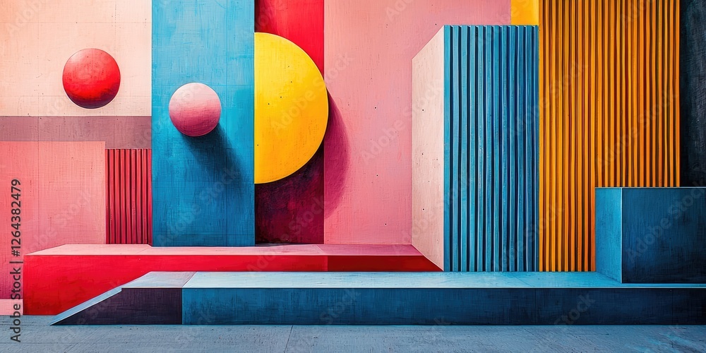 Poster This abstract design utilizes simple geometric shapes, focusing on the uncluttered arrangement of forms to produce a visually striking composition that embodies minimalis