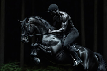 Powerful Display of Strength Man and Horse in Dynamic Motion