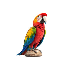 Fototapeta premium Vibrant Scarlet Macaw Parrot Perched on Rock, Isolated on on white background