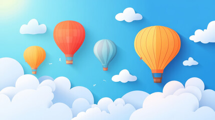 3d isolated hoy air balloon basket travel illustration on transparent background. Realistic aerostat set in red, blue and yellow stripe for adventure and recreation. Summer ballooning leisure journey