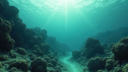 Fototapeta premium Underwater view of towering coral formations resembling ancient pillars 