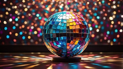Fototapeta premium Disco Ball Party Banner with Colorful Lights and Copy Space