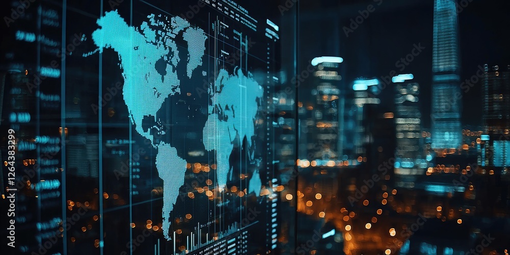 Poster detailed global financial report displayed with clear charts and data points on a professional offic