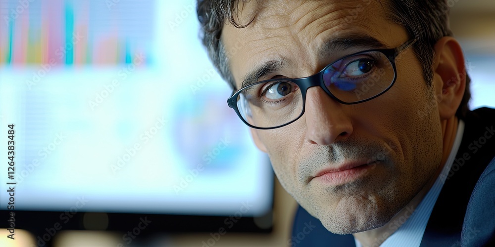 Aufkleber Economist discussing global financial reports with visuals and detailed data in an engaging, professional setting.