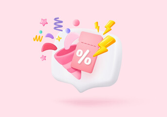 3d tag price icon with notice for discount coupon of cash and future use online shopping. sales coupon offer for shopping, special offer promotion. 3d discount announce icon vector render illustration