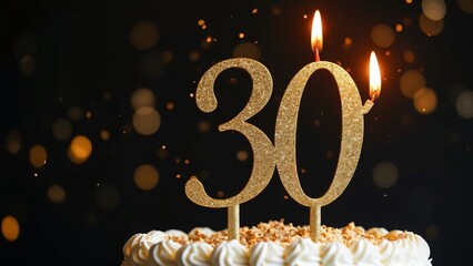 Golden "30" Cake Topper with Candles: Celebrating a Milestone Birthday