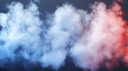 Obraz premium Color smoke, dust or fog clouds on transparent background. Abstract banner template with smog effect, red and blue steam with particles, vector realistic illustration