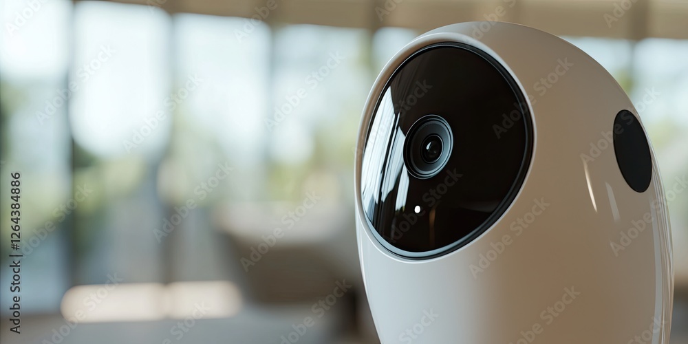 Poster a smart security camera with facial recognition capabilities, showing the integration of AI in everyday technology.