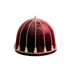Regal Crimson Velvet Hat with Golden Accents  3D Render of an Ornate Headpiece