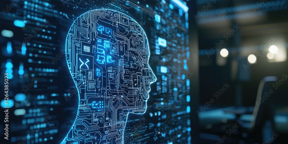 Poster corporate environment showcasing tech innovation with professionals developing new ai applications i