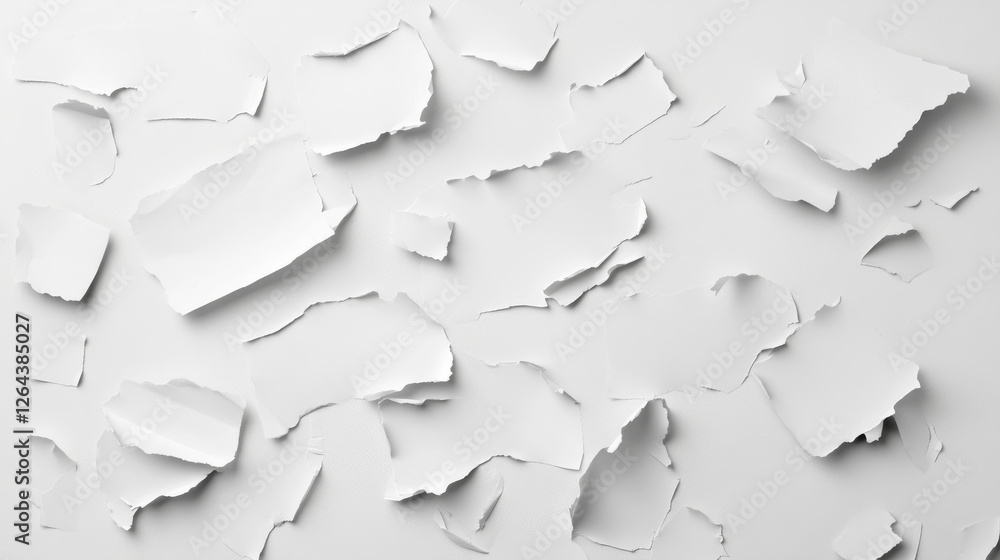 Poster old paper sheets with torn edges. white ripped and crumpled notes and scraps isolated on gray backgr