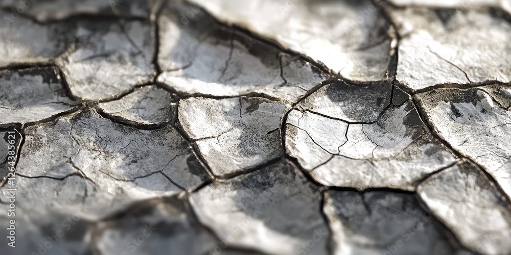 Poster A close-up of a cracked, textured surface in an abstract pattern, focusing on the interplay of light and shadow.