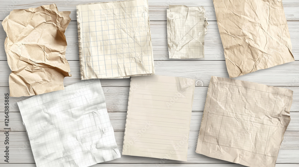 Poster notebook paper sheets set isolated on transparent background. vector realistic illustration of blank