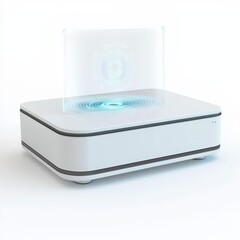 E-learning innovation technology concept. Modern holographic projector with a sleek design and illuminated display.