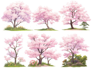 Obraz premium 日本の春を彩る桜の木｜アート風イラスト素材