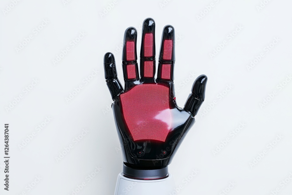 Poster digital transformation, innovation and adaptation concept. robotic hand with red and black design on