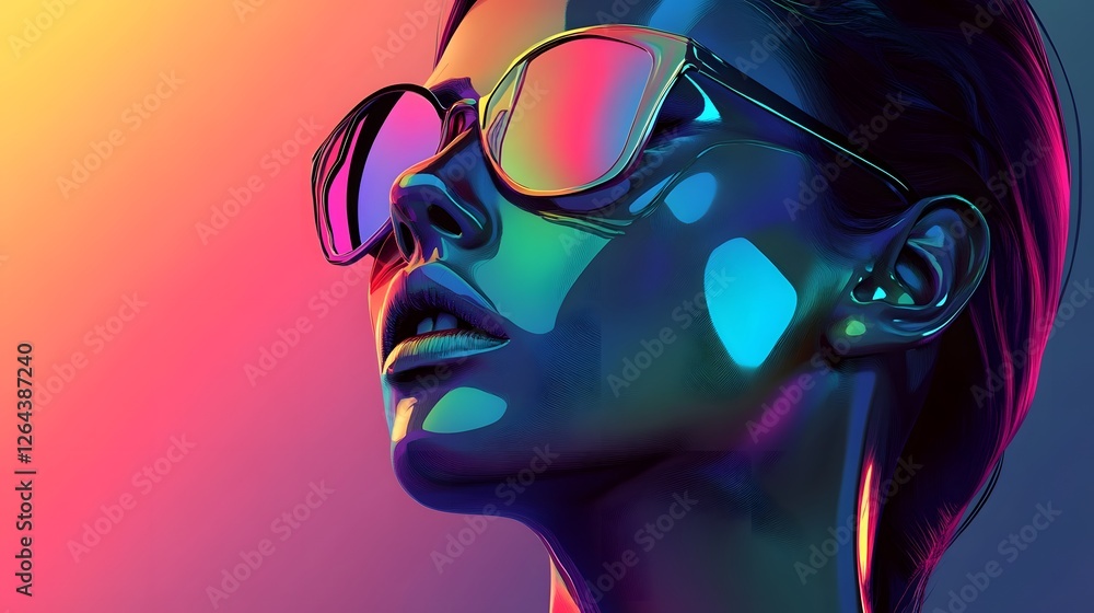 Poster mesmerizing futuristic neon lights and abstract digital visuals awash in vibrant kaleidoscopic hues 