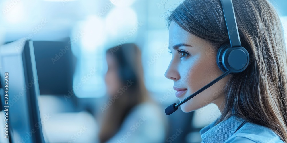 Fototapete A comprehensive approach to customer solutions, where service professionals provide personalized assistance and promptly resolve issues in a modern workspace.
