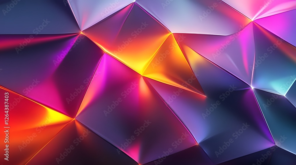 Fototapete Mesmerizing geometric prism of vibrant light and color refraction creating a captivating digital abstract art background with a futuristic kaleidoscopic and prismatic visual effect