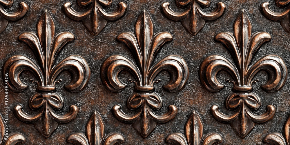 Poster Macro shot of detailed repeating fleur-de-lis patterns with rich textures and elegant details, perfect for classic timeless backgrounds.