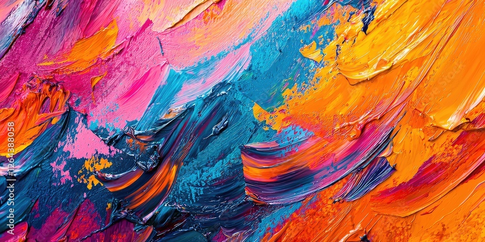 Poster a close-up of a painterly abstract background, featuring bold brushstrokes and vibrant colors that c