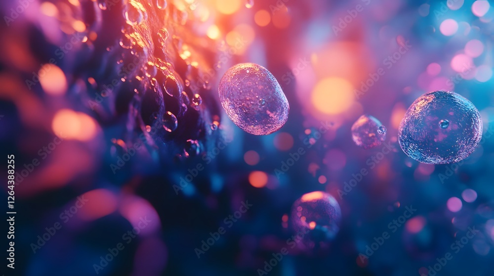 Poster mesmerizing iridescent glowing orbs swirling and dancing in a vibrant surreal abstract dreamscape wi