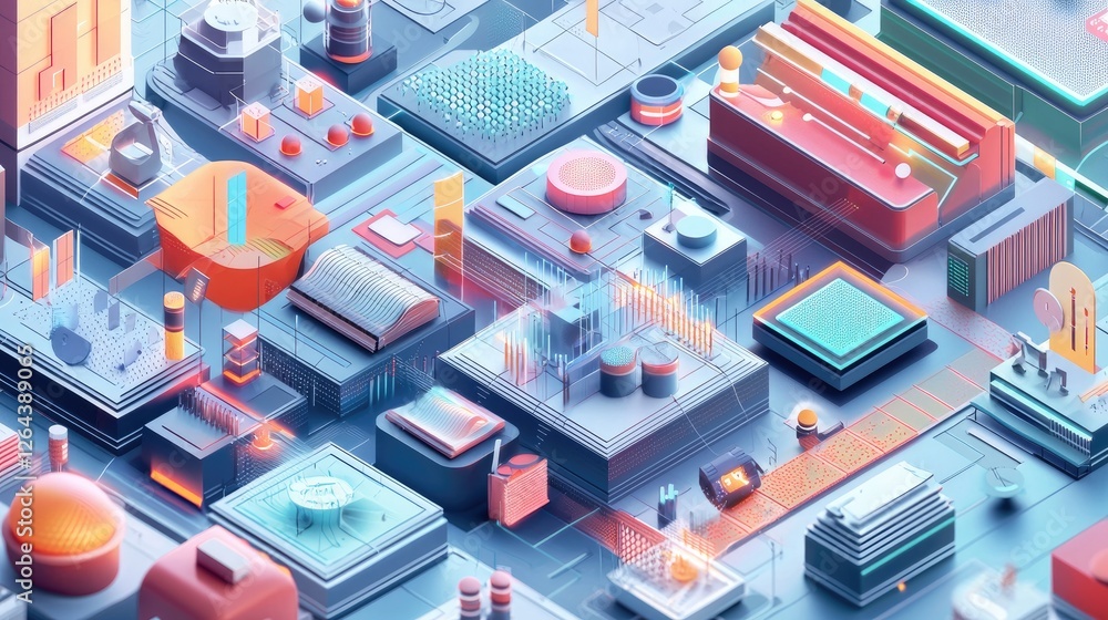 Poster High-resolution close-up depicting a microservices architecture, highlighting individual services and their communication methods.