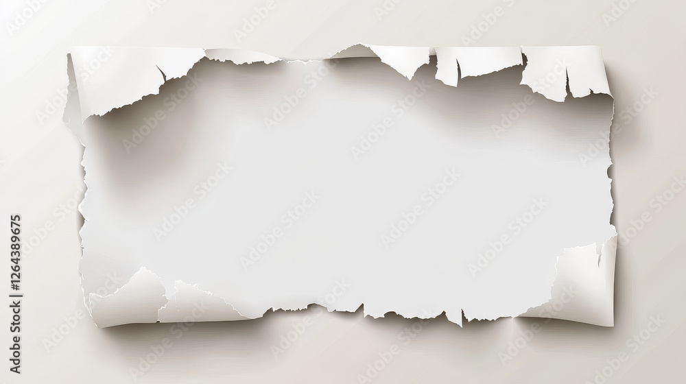 Poster paper banner with torn hole and rolled edge. realistic vector illustration of ripped and folded stri