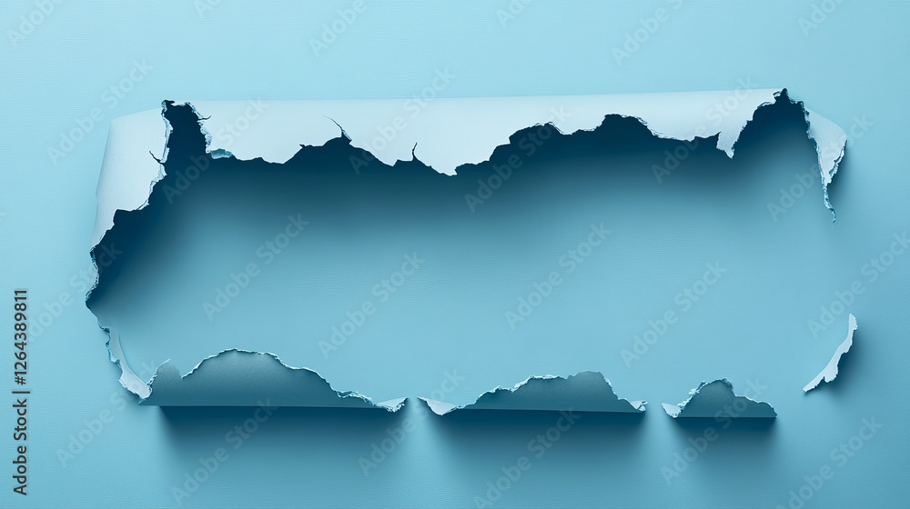 Poster paper banner with torn hole and rolled edge. realistic vector illustration of ripped and folded stri