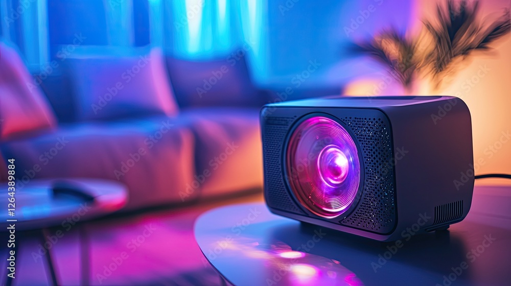 Aufkleber detailed view of a portable projector with a shining lens and vibrant output, compact enough for mod