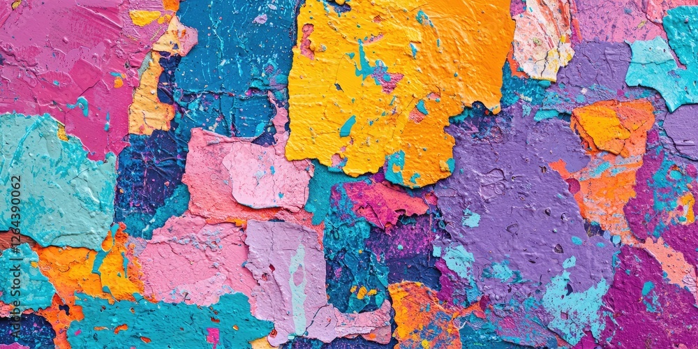 Aufkleber collage-style patterns with layered textures and vibrant colors, ideal for bold artistic backgrounds