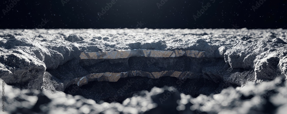 Aufkleber asteroid mining concept. close-up of a textured surface with a dark, layered appearance.