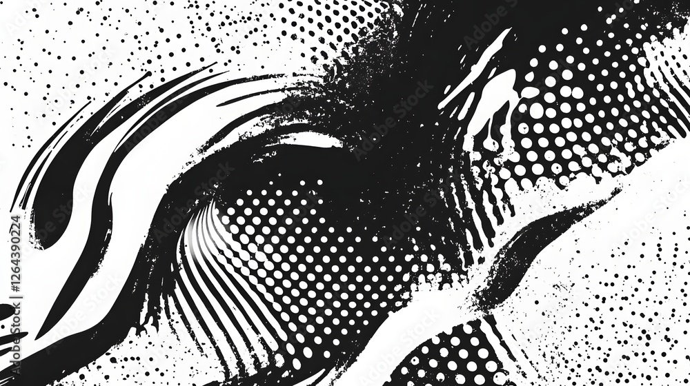 Poster Mesmerizing Monochrome Abstract Patterns and Shapes with Dynamic Curves Waves and Splashes Creating a Visually Captivating and Futuristic Composition